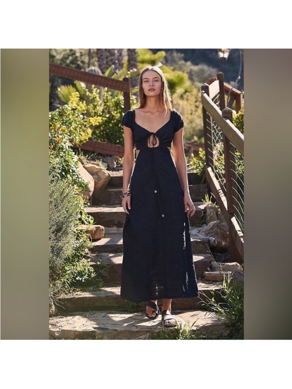 Free People Endless Summer Extra Dose Keyhole Cutout Black Maxi Dress